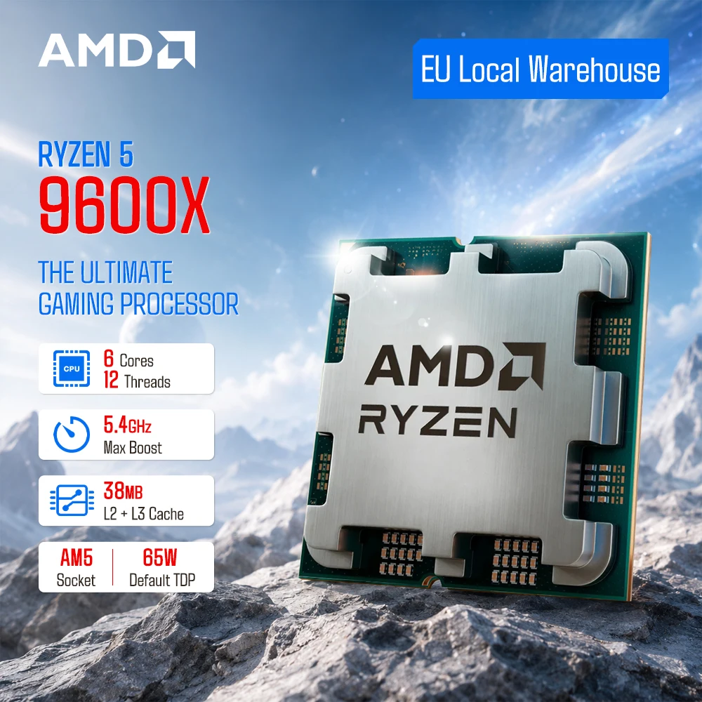 Processeur AMD Ryzen 5 9600x 5,4 GHz 6 cœurs 12 threads, nouveau processeur R5 9600X pour jeux, graphismes intégrés, CPU TDP 65 W, socket AM5, mais sa