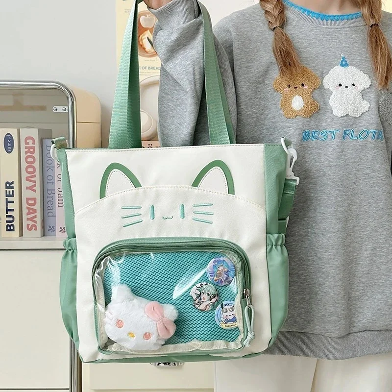 

Y2K Back To School Anime Cat Itabag Tied Bag Shoulder Cross Body Double Leisure JK Animation Valley Large Appetite Itabag New