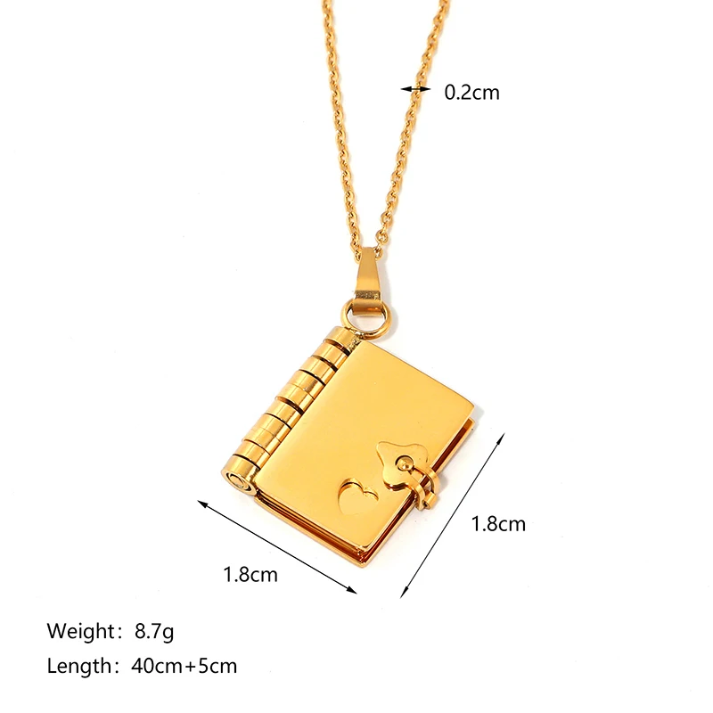 ANENJERY 316L Stainless Steel Opening Book Envelope Heart Necklace for Women Lovers Creative Fashion Jewelry Birthday Gifts