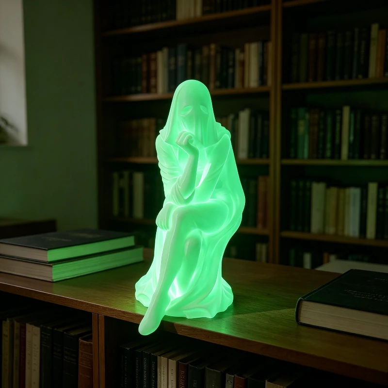 Glow-In-Dark Pensive Ghost Lady Statue, Mystic Plastic Decor For Entryway Study Xmas Valentine Indoor Ornament