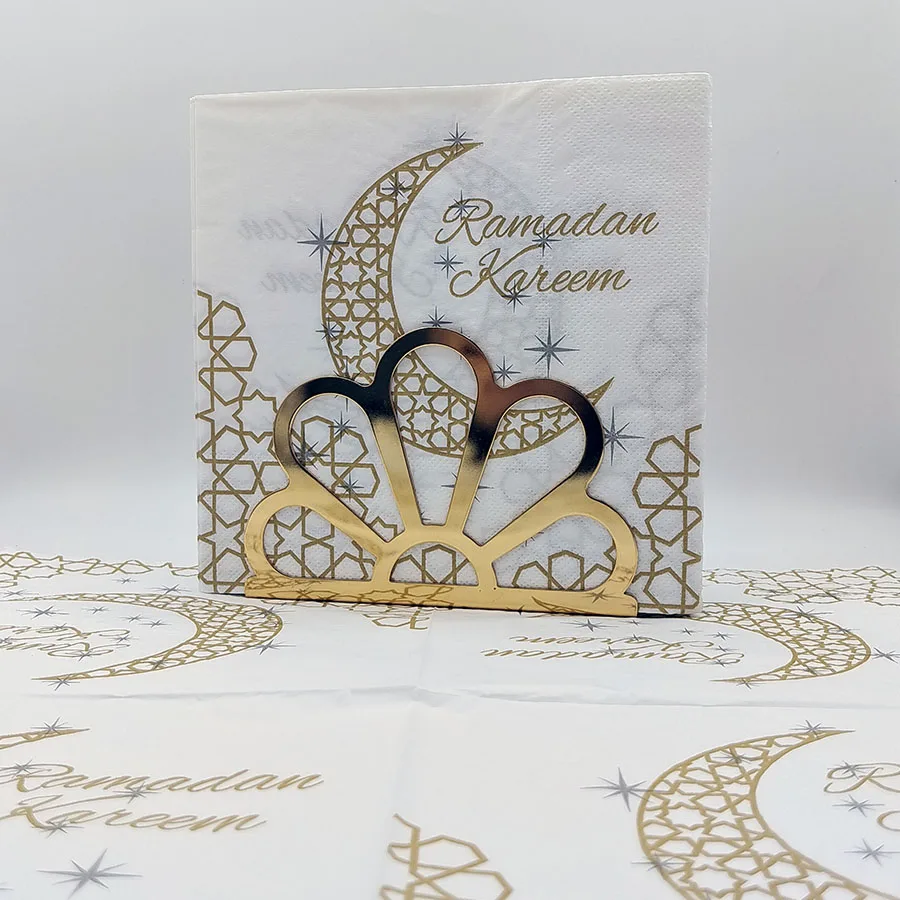 20pcs 33cm 2Layer Ramadan Themed Colored Napkins, Native Wood Pulp, Gold Moon Decorative Paper, Placemats DIY Decoupage Paper