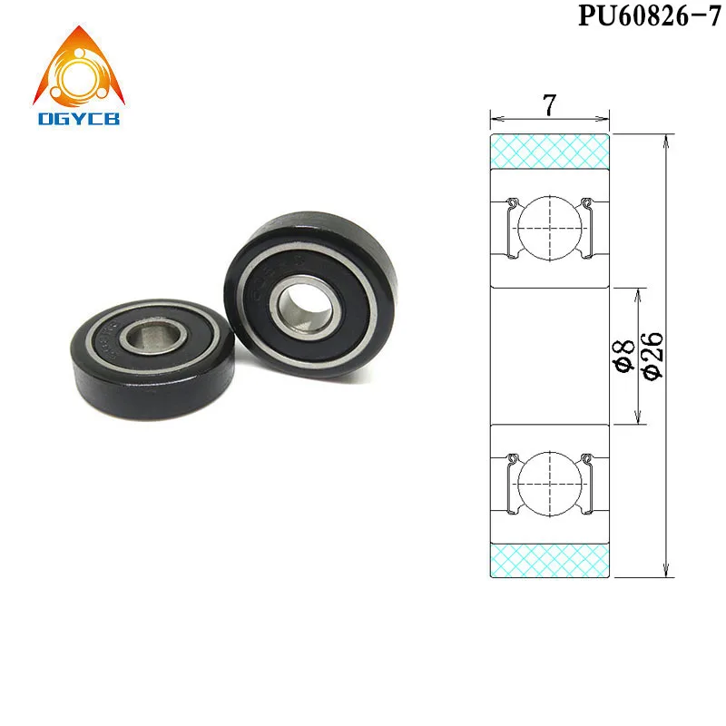 1pcs 8x26x7 Polyurethane Forming Bearing Roller PU60826-7 Diameter 26mm PU Rubber Coated Pulley 8*26*7 Plastic Guide Flat Wheel