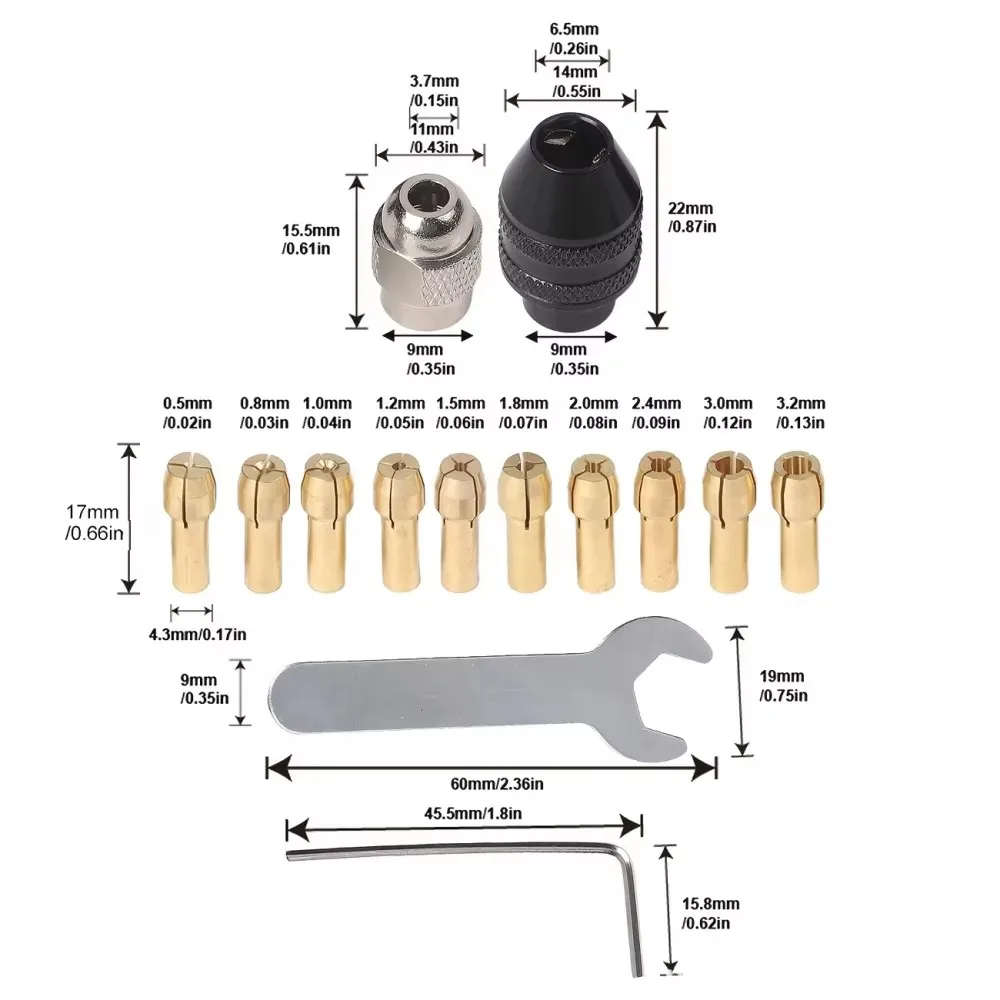 Heimwerker Holzbearbeitungs-Schnellspannbohrer-Adapter-Set, Metall-Drehwerkzeug Schnellwechsel-Werkzeughalter 0,5mm bis 3,2mm Bohrerset – Detail 2