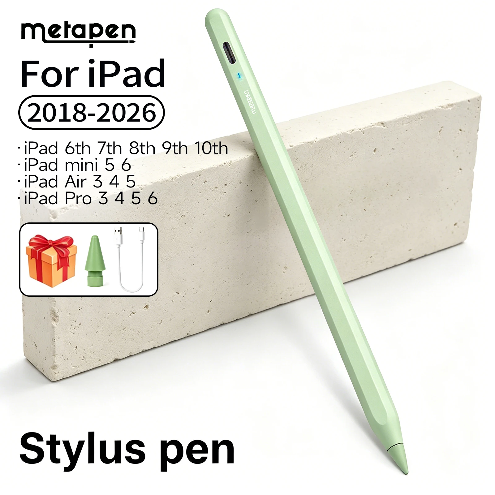 

Metapen for Apple iPad Pencil 2018-2026, Magnetic Attachment iPad Pencil with Palm Rejection for iPad11 10 9, Air 5 4,Mini 5 6th
