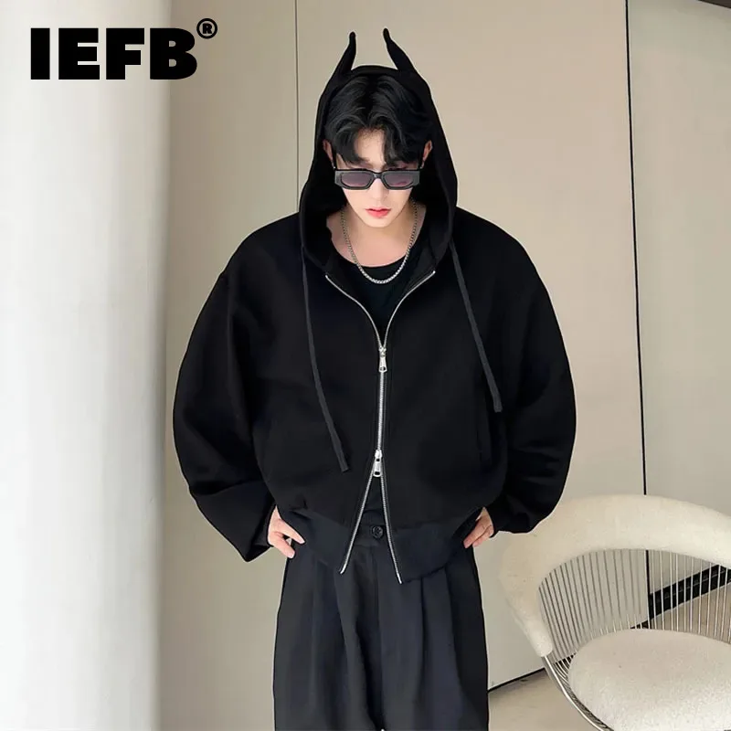 

IEFB Korean Style Men's Hoodies Fashionable Casual Dark Devil's Horn Hooded Jacket Male Ruffian Handsome Sweatshirt Coat 9C2759