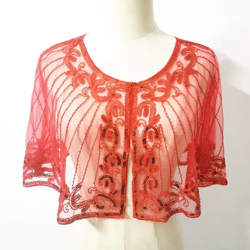 Summer Solid Color Woman Lace Knitted Cardigan Female Geometric Beaded Cloak Sequins Capelet Fringes O-Neck Office Lady Elegant