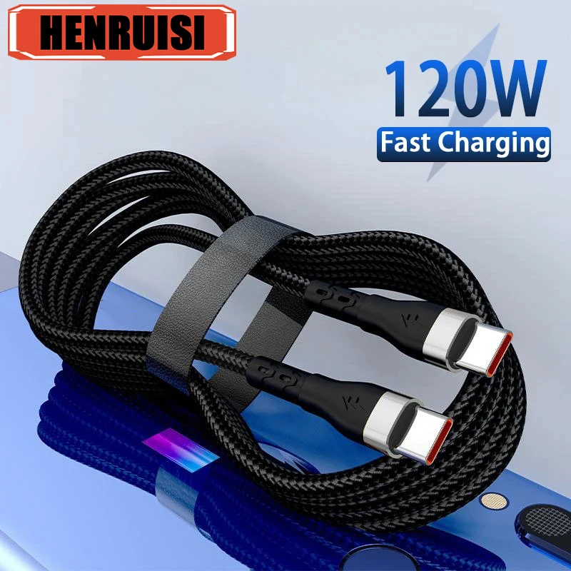 120W 6A PD Fast Charging Cable, USB C to USB C High Speed Data Cable for iPhone Samsung Xiaomi POCO Mobile Phones Type C Devices