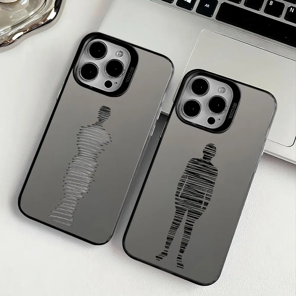 Simple Line Drawing Phone Case For IPhone 17 16 15 14 13 12 11 Pro Max Air Multicolor Matte Laser Metallic Aurora Funda