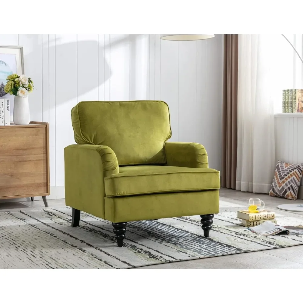 Accent Chair Velvet Modern Arm Sofa Chair Comfy Single Club Chair with Thick Cushion for Living Room Bedroom, Olive