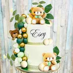 Ball Cake Topper Bear Cake Topper Baby Shower Cake Decorations with Cute Bear Green BABY Letter for Baby Shower Cake Topper