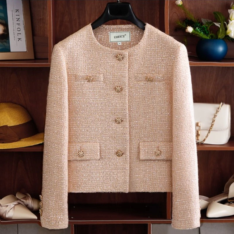 Small Fragrance Runway Fall Winter French Tweed Wool Sweet Pink Jackets Coat Women's Chic High End Female Outerwear Casacos Suit