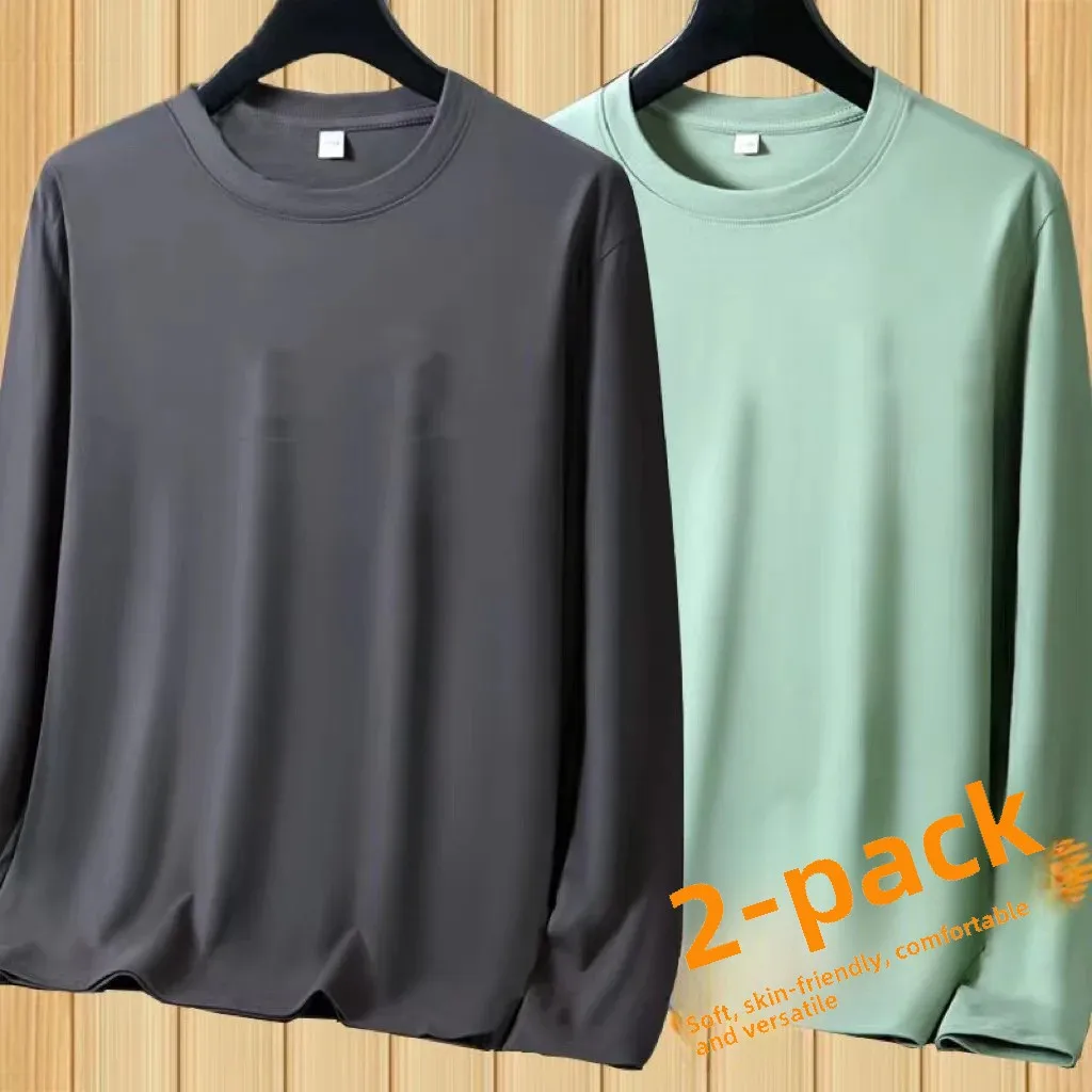 Fashionable 2024 Autumn Men's Solid Color Base Layer T-Shirt Soft Comfortable Round Neck Plus Size Long Sleeve T-Shirt Men