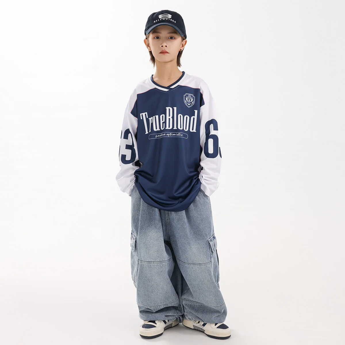 Stroje treningowe dla chłopców 2025, dziecięce topy do tańca jazzowego, jeansy cargo, kostiumy do tańca hiphopowego i street dance, stroje dla zespołów tanecznych DN22272