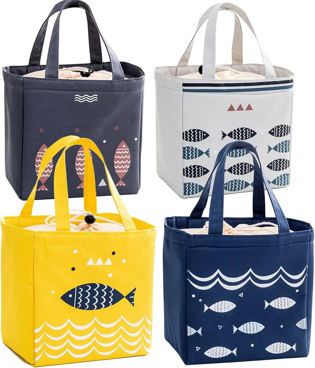 INVODA Lunch Bag 4 PCS Insulated Lunch Bag Drawstring Reusable Tote Cooler Bag Lunch Box Bag Lunch Tote for Work Office Picnic
