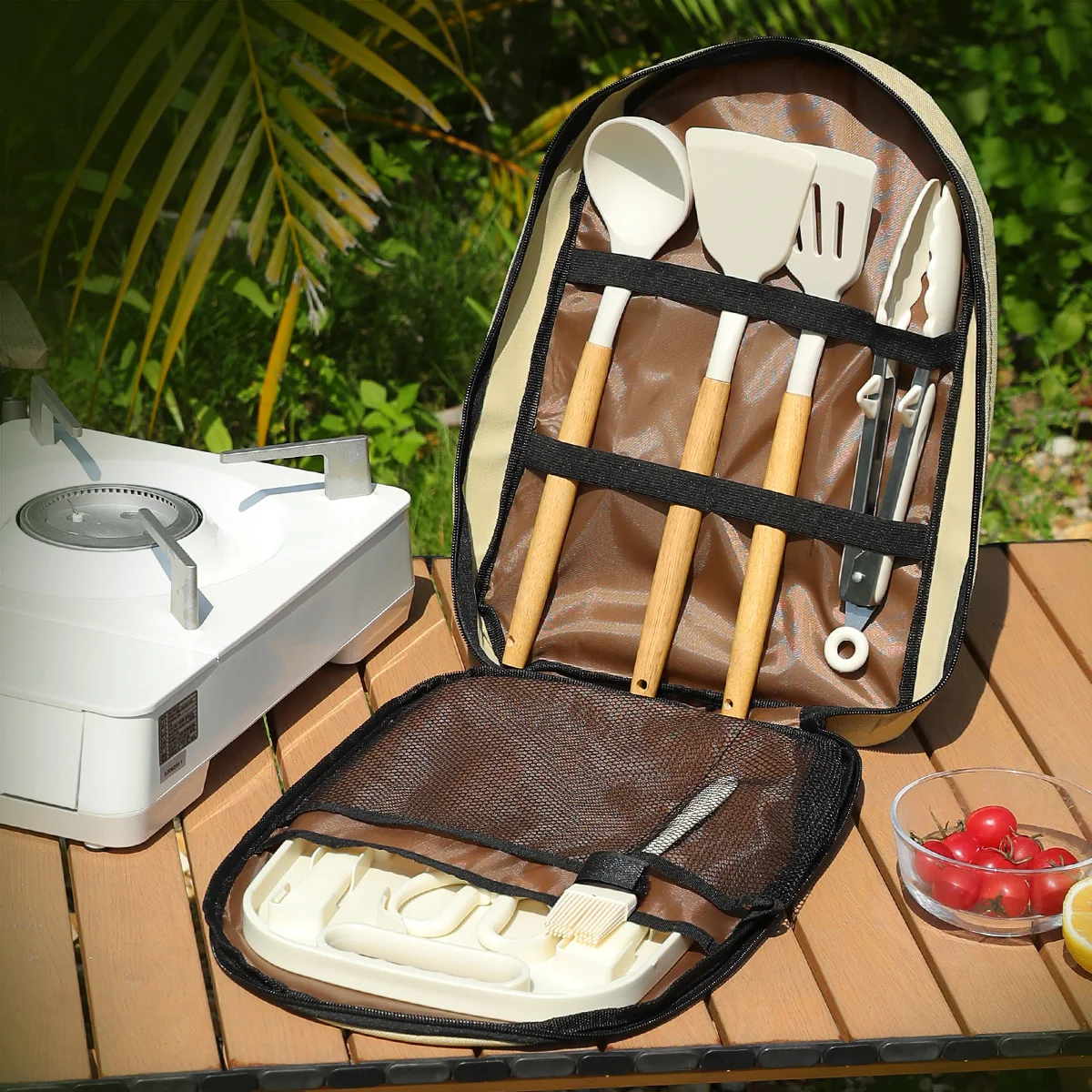Outdoor knife set, portable stainless steel kitchen knife, cutting board, kitchen utensils, camping and picnic storage bag