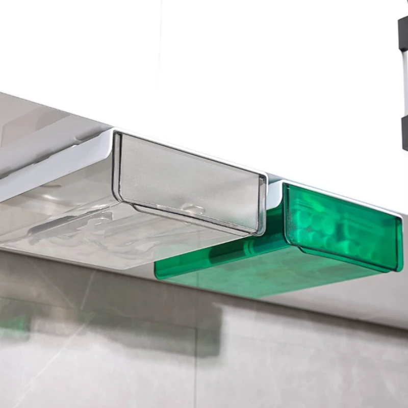 Clear Self-Adhesive Table Storage Holder Storage Box Under Desk Hidden Drawer for Cosmetics Memo Pen Stationery Office