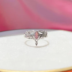 Pink Stone Arwen Crown Ring For Women Girl Wedding Geek Party Jewelry Cosplay Accessories Gift Adjustable Gold Plated Ring Trend