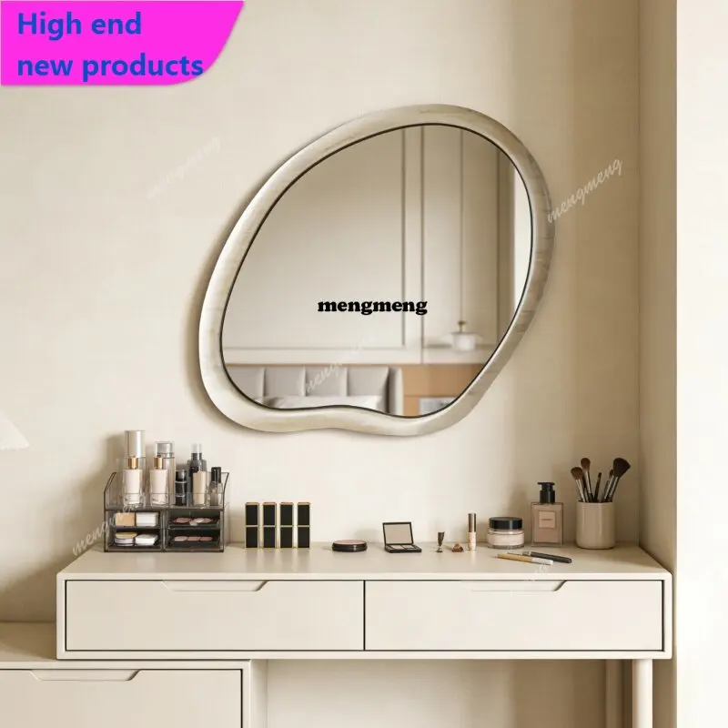 A68American wooden retro bathroom mirror wall hanging medieval dressing mirror irregular special-shaped makeup mirror