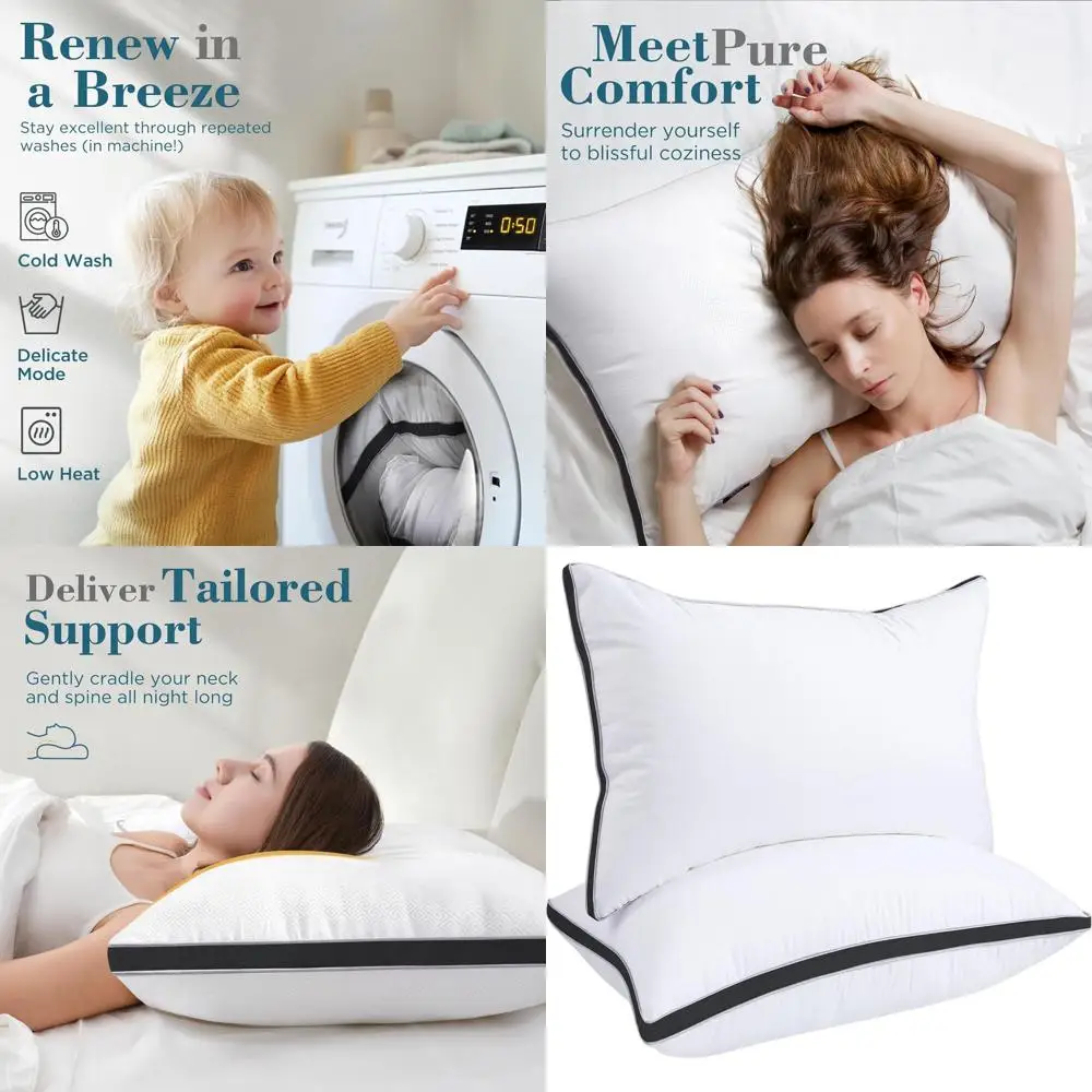 

Queen Size Pillow Set of 2 - Premium Cooling Gusseted Pillows for Side, Back, and Stomach Sleepers - Black