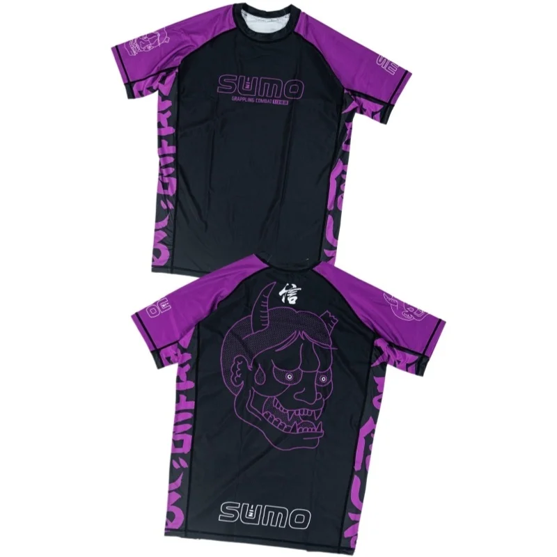 2026 New BJJ Compression Shirt – Available in Multiple Colors – Men's Short-Sleeve MMA Training Tee with Hannya Demon Mask Print
