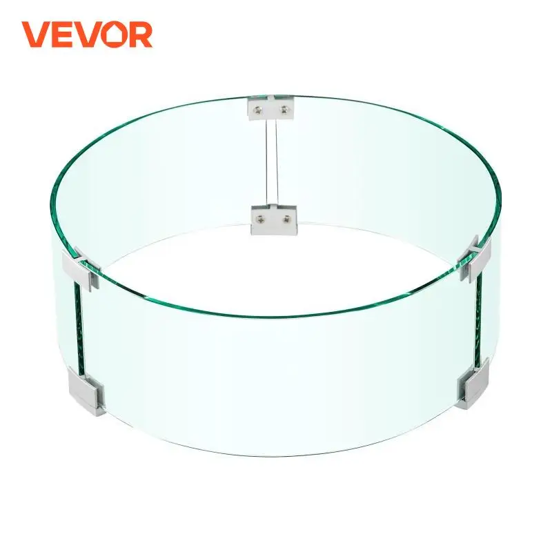 VEVOR Stable and Secure Round Tempered Glass Wind Guard Flame Shield for Steady Fire Pit Tables for Your Patio Kitchen Garden