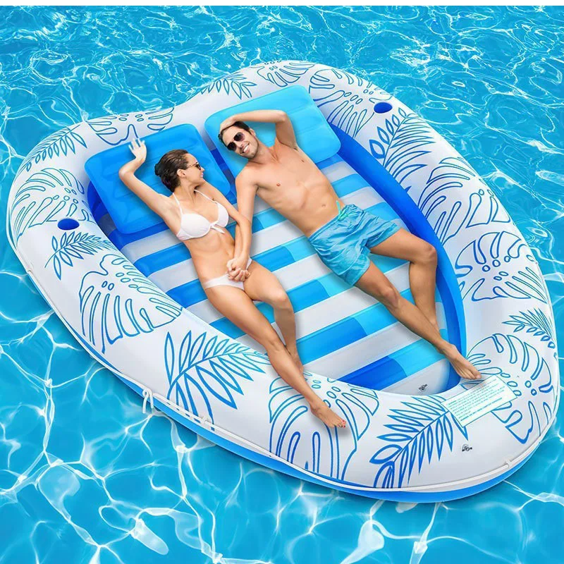 Heart Shaped 2 Person Inflatable Pool Float Couples Floating Water Lounge Raft with Pillows and Cup Holders for Pool Lake Beach