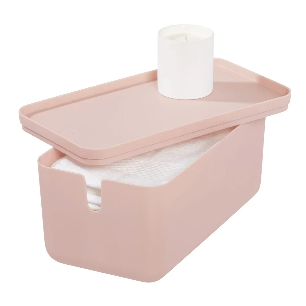 Stackable Toilet Paper Storage Bin with Lid Non-Skid Feet Slim Design Modular Organizer Bathroom Cleaning Wipes Holder Durable