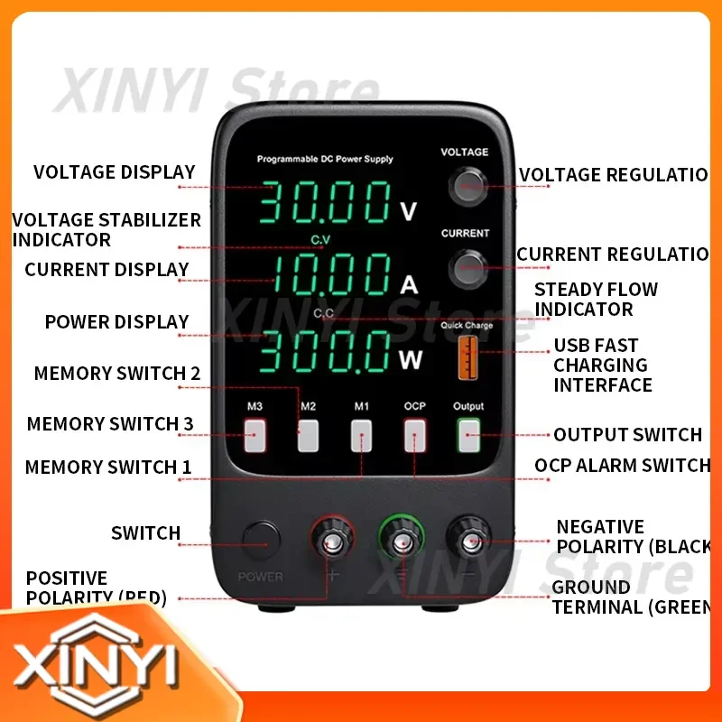 APS1203H for DC Laboratory Power Supply Adjustable 30V 10A with USB and 4-Digit Display Lab Bench Switching Regulated Power
