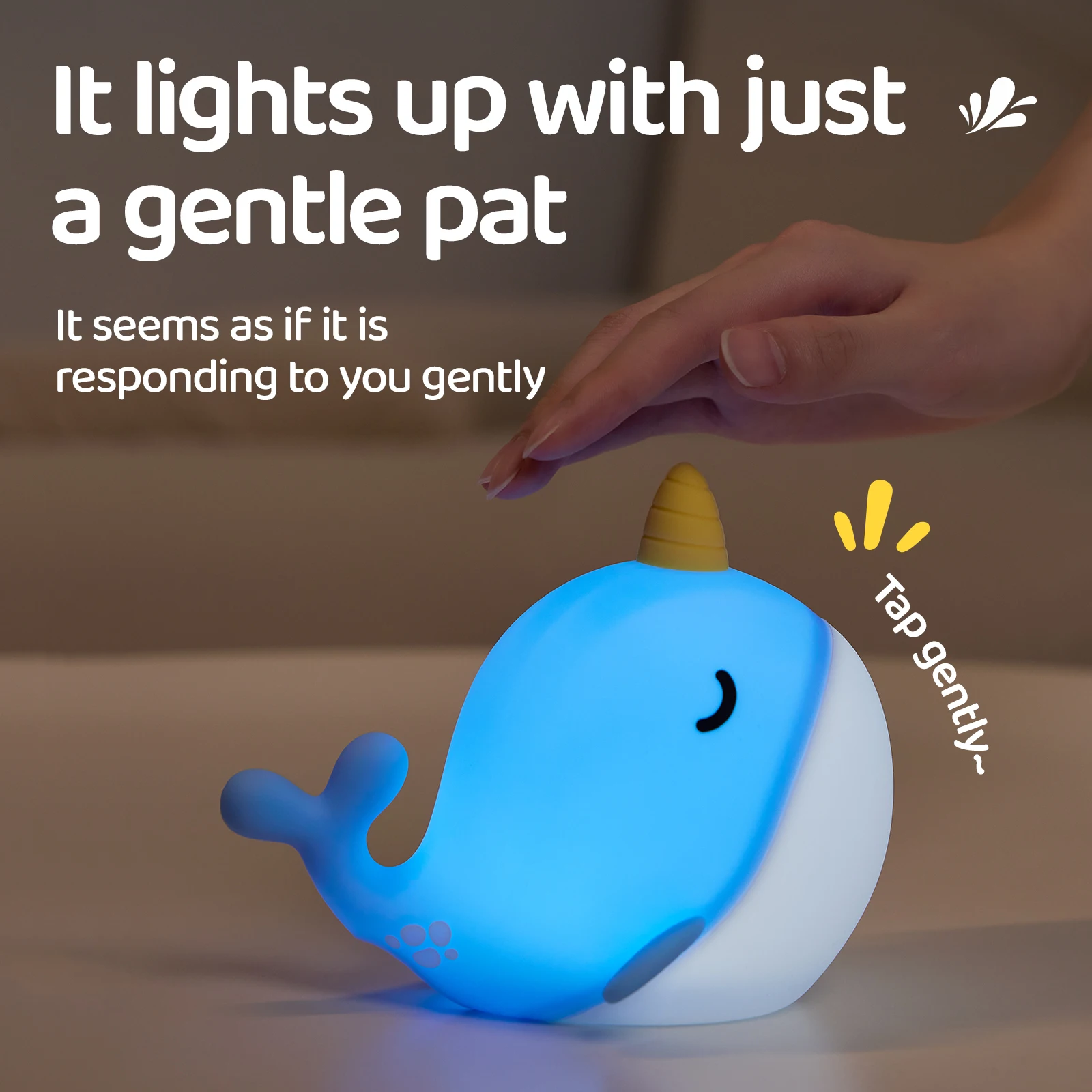 سيليكون Narwhal ضوء الليل آمن ومهدئ التحكم باللمس النوم أضواء الليل سطوع قابل للتعديل بجانب المصباح لعيد الميلاد #3