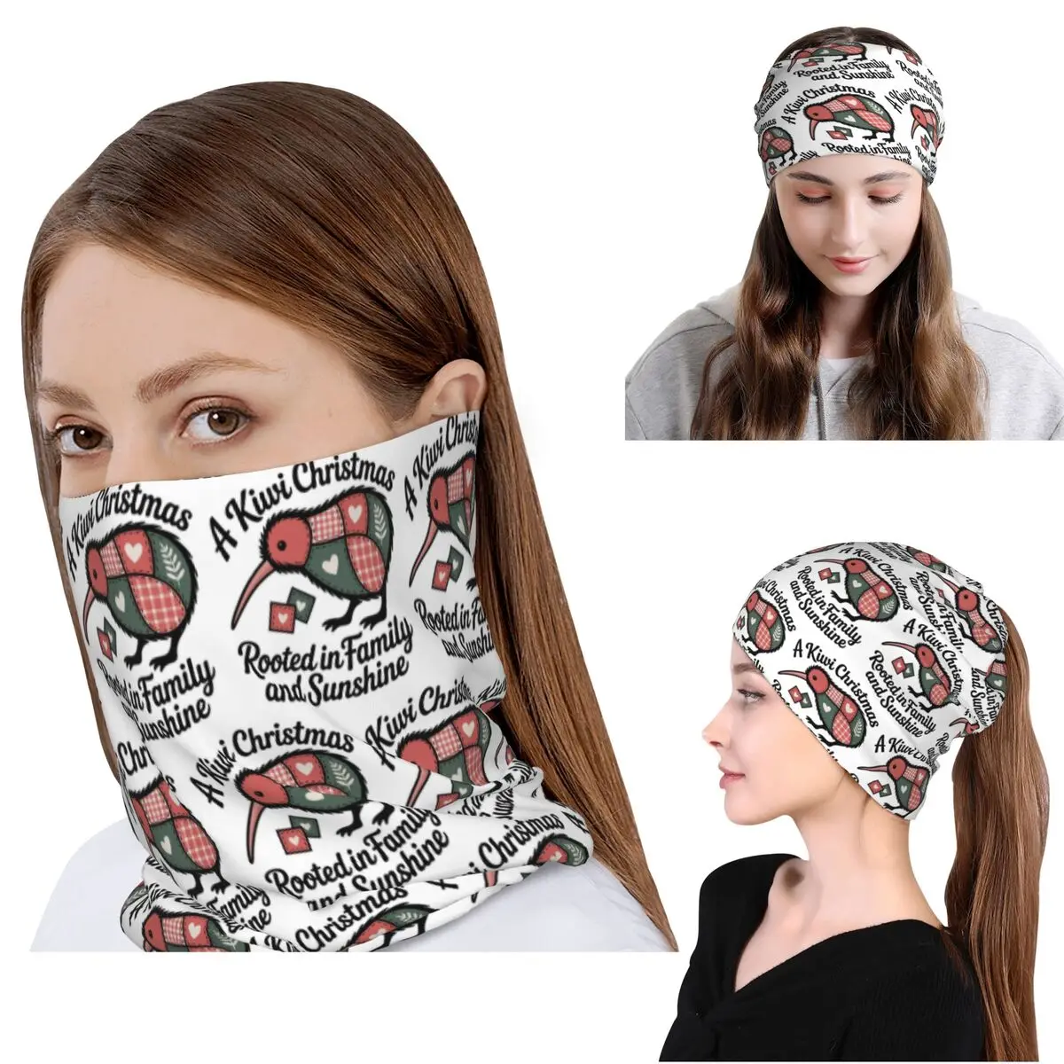 Patchwork-Kiwi-Silhouette, ein Kiwi-Weihnachts-Bandana, Halstuch, Wickelschal, Fahrradschal, Mütze für Unisex-Erwachsene, winddicht
