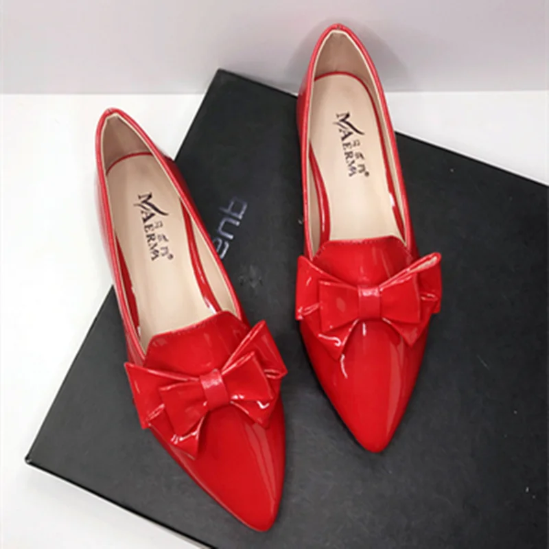 Women Long Toe Wide Fits Flats Tender Soft Leather Candy Colors Slip-Ons With Bow Seam Well Made Shoes EU44-32 27cm Pinkish Red