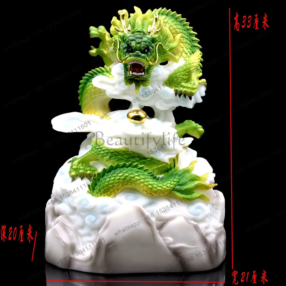 White marble resin dragon Qinglong handicrafts living room home entrance office decoration