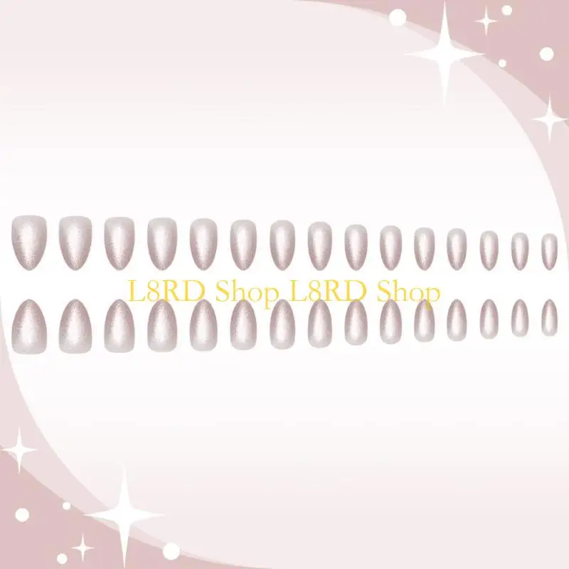 L8RD 30 Pieces Set Almond Press On Cats Eye False Manicure Accesories for Parties and Celebrations