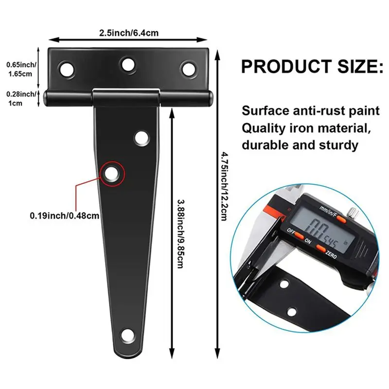 HRBAJ-36 PCS 4 Inch T-Strap Hinges Rustic Gate Strap Hinge Rustproof Gate Door Black Hinges For Windows, Fence And Barn Gates