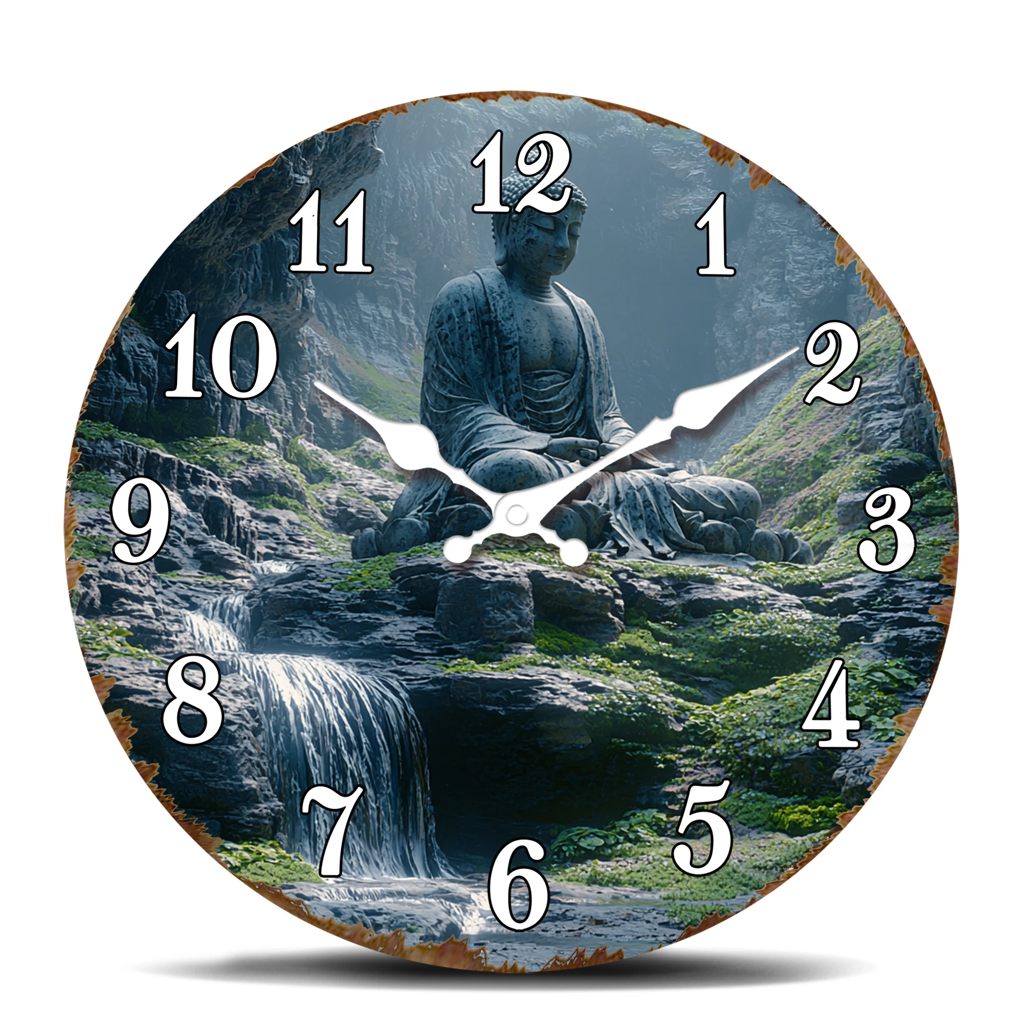 Buddha in Mountain Landscape Wall Clock, Tranquil Scenery Design, Silent Quartz Movement Clock for Relaxation, Nature and Spirit