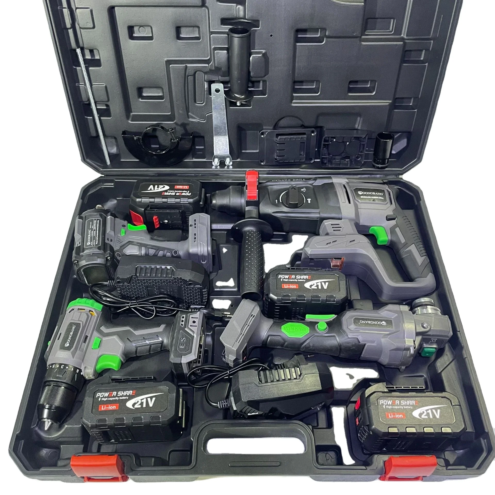 

Lithium Brushless Tools 4 Pcs Set/Electric Drill+Angle Grinder+Hammer+Electric Wrench/Electric Tools