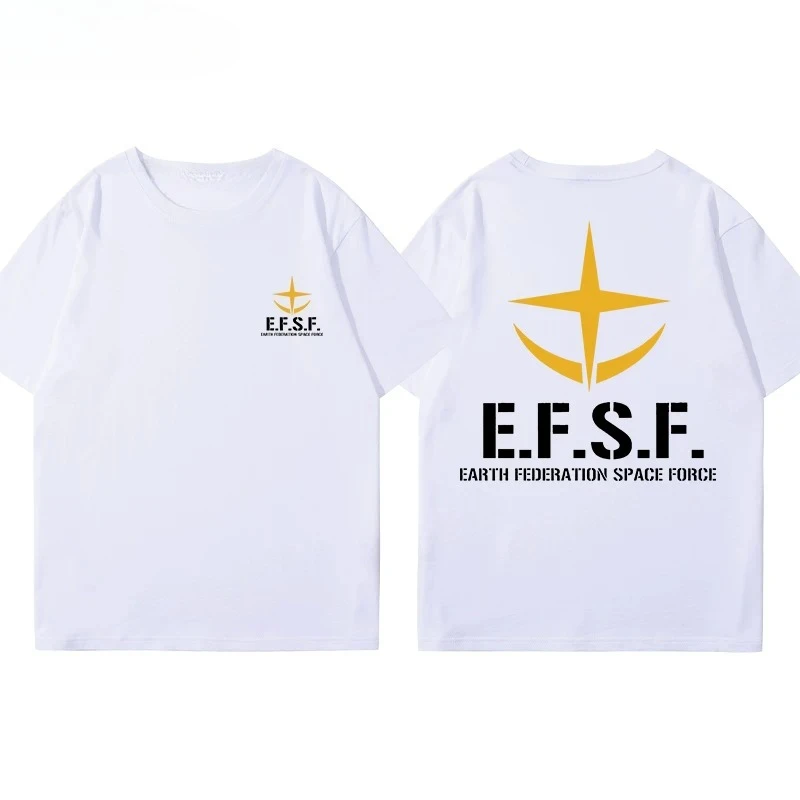 Bandai Gundam Cotton Men's T-Shirt E.F.S.F. Earth Federation Print Casual Oversized Crew Neck Short SleeveSummer AnimeGraphicTee