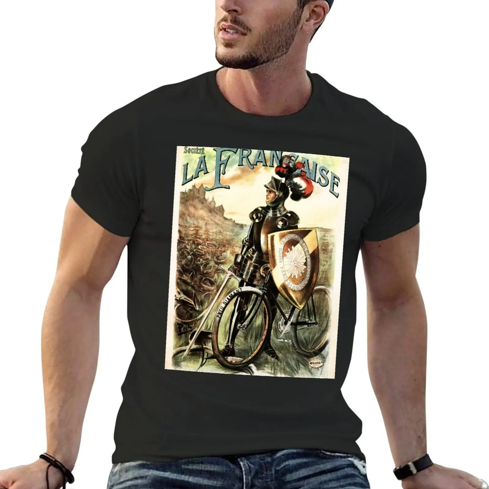 La Francaise French Cycles Knight on Bicycle Vintage Advertisement T-Shirt quick drying tees funnys street wear Men's clothing