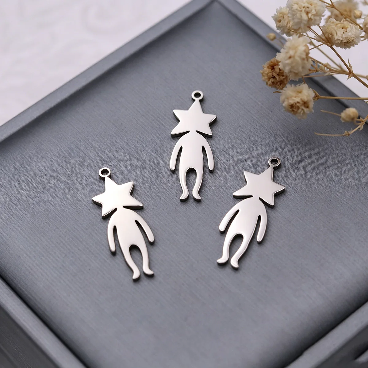 3pcs Star Human Figure Charms Stainless Steel Abstract Little Man Pendant for DIY Jewelry Making Necklace Earrings Wholesale