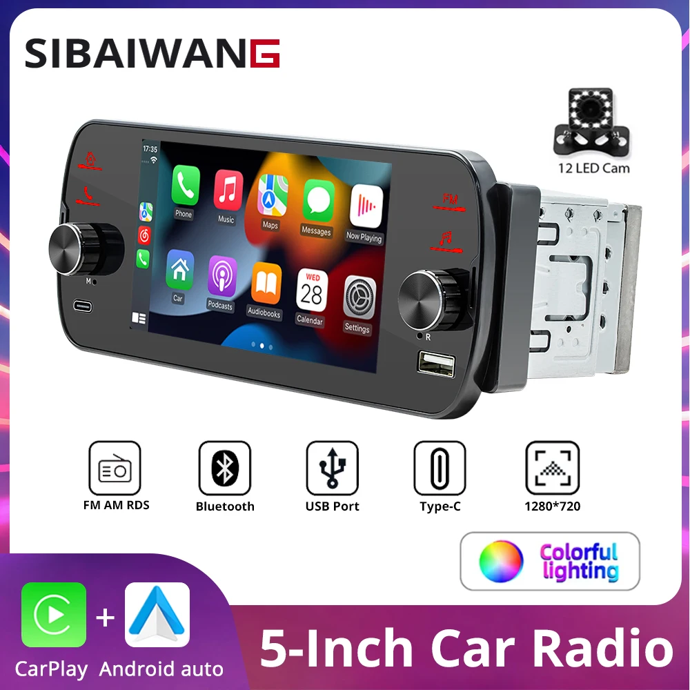 

1Din 5inch Car Radio Multimedia mp5 Player Supports wireless CarPlay Android-auto MorrirLink Car Stereo Bluetooth FM AM RDS USB