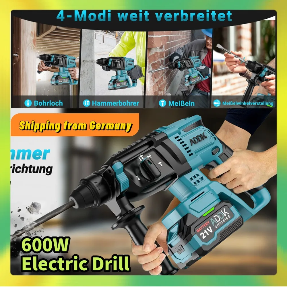 مجموعة مثقاب مطرقة لاسلكية OBBGGNT 2.1J، محرك بدون فرشاة 21 فولت، سرعة 1500 دورة في الدقيقة، مثقاب كهربائي بدون فرش 600 وات مع بطاريات 2 × 4.0 أمبير في الساعة