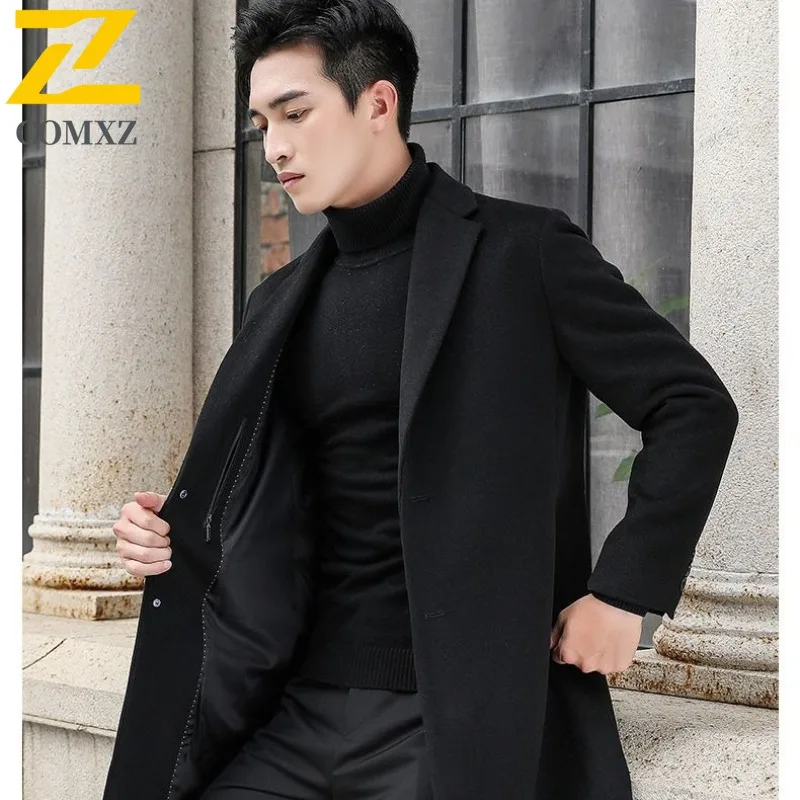 

COMXZ Premium Winter Thick Wool Cashmere Coat Men Long Knee Length Korean Wool Trench Coat Coat British Style