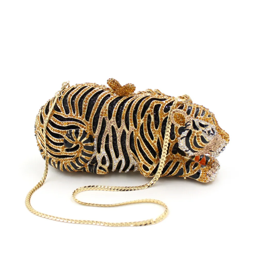 Jewelry Tiger Crystal Evening Clutch Bags For Wedding Party New Metal Bling Rhinestone Novelty Purses And Handbags