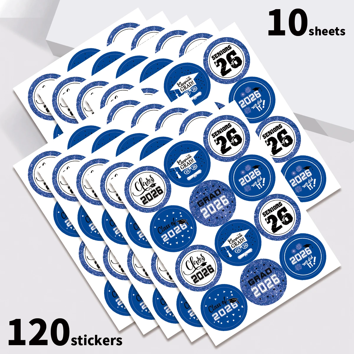 10sheets/120pcs 2026 Graduation Stickers,Labesl For Water Bottles,Envelope,Party Decorative Decals,Senior Celebration Gift Favor