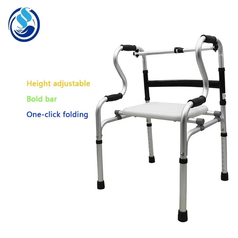 Folding Mobility Frame Stable Walker Walking Aids with Bath Seat for Disabled Adults