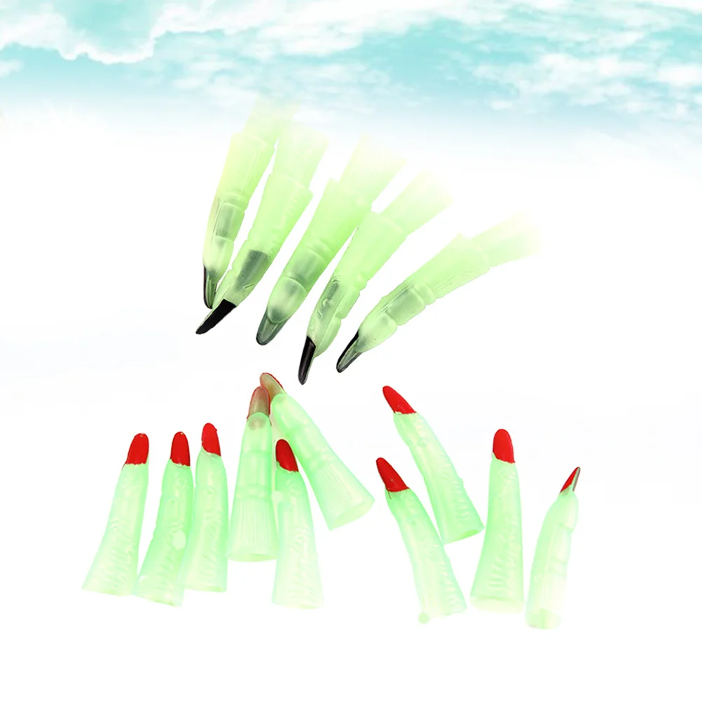 

20Pcs Halloween Luminous Witch Fingers Fake Nails Glow in Dark Spooky Red Black Costume Party Props Witch Nails