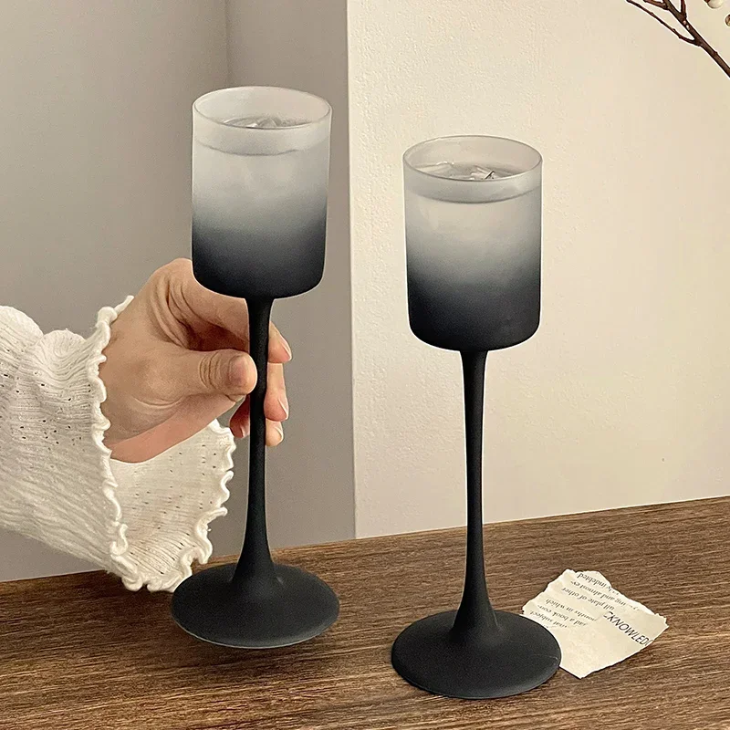 Matte Black Tall Glass Home Creative Slightly Goblet Drunk Girl Cute Straight Red Wine Glass Champagne Cocktail Glass