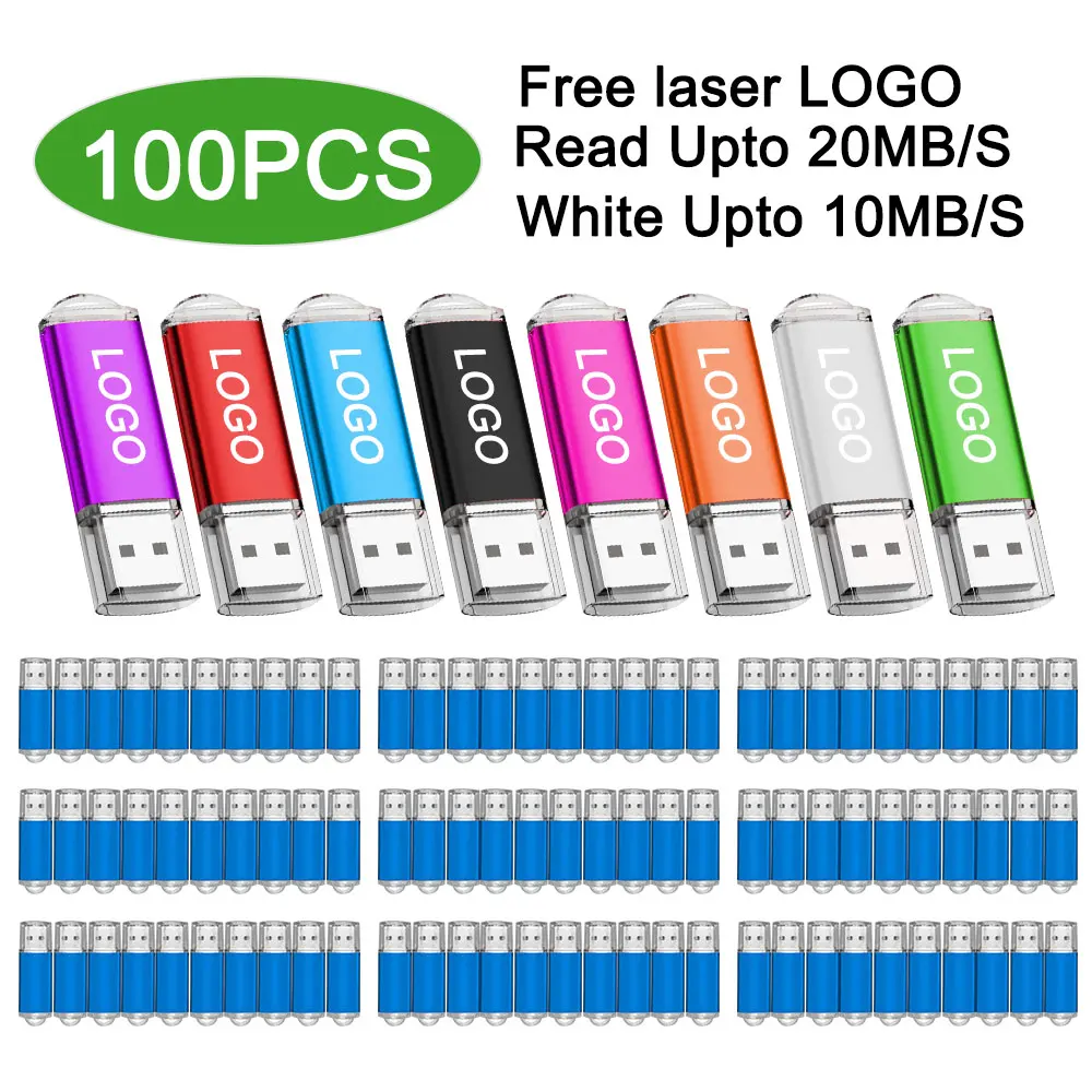 

100pcs/lot Free Custom Logo Metal Usb 2.0 Flash Drive 1GB 2GB 4GB 8GB Creative Memory Stick Pendrive 16GB 32GB 64GB Pen Drive