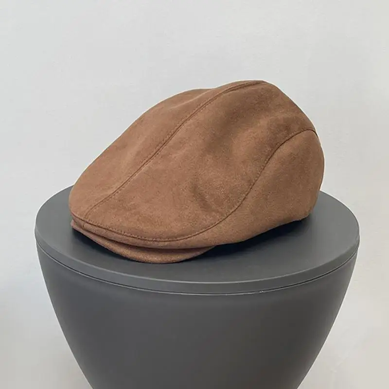 Peaked Cap Suede Visor Women's Cap British Style Newsboy Cap Winter Hats For Women Men Vintage Simple Hat Solid Painter Cap New