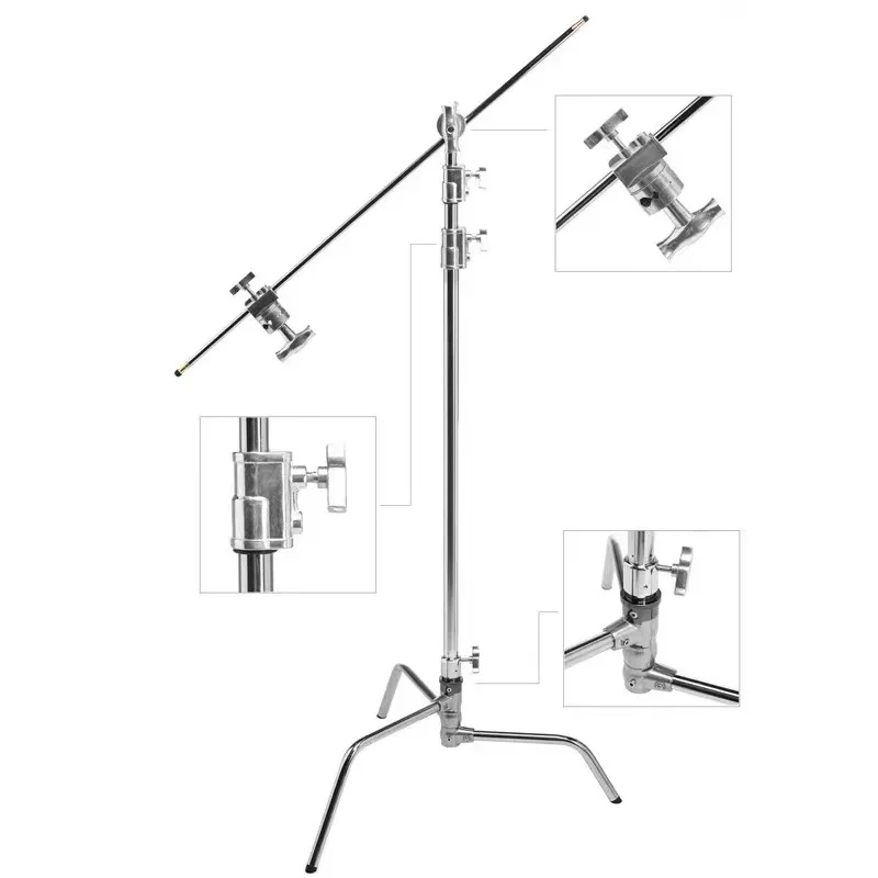Large Studio Multi-Functional Magic Leg Photography Light Stand C-Type Stainless Steel Tripod with Shooting Bracket